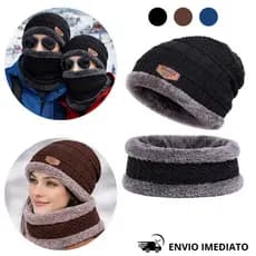 Kit Touca Gorro + Cachecol Pelinho Inverno La Casual Unissex Protetor de Pescoço