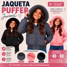 Jaqueta Puffer Infantil Juvenil Menina Teens Criança Pelinho Touca Forrada Impermeavel Inverno Frio Neve