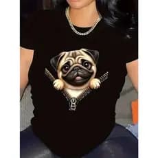 camiseta 3d gato personagem preta cachorro 100% algodao linha premium