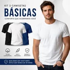 Kit Conjunto 3 Camisas Camisetas 100% Algodão Masculinas StreetWear Básicas Moda Academia
