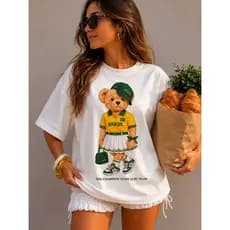 Camiseta Ursinha Brasil Feminina Estilo Tumblr Copa Moda Blogueira