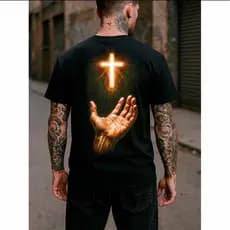 Camiseta Masculino Cruz Dourada Brilhante 100% Algodão Sucesso de venda nova tendência blusa Malha Pima Peruana