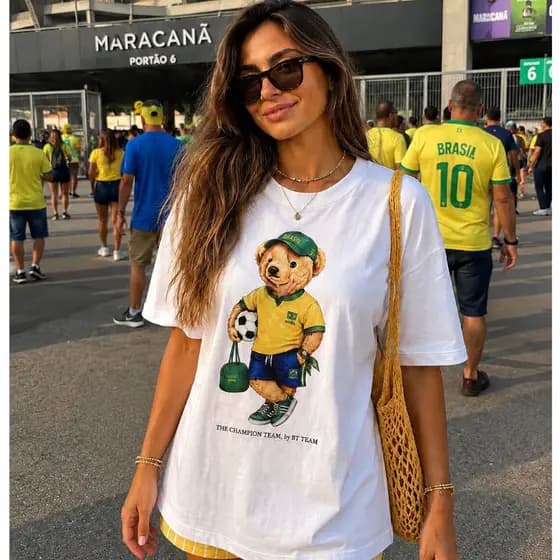 Camiseta Feminina Ursinho Brasil Moda Street Casual Chic
