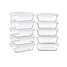 Kit 10/5 Potes Hermético 1040ml Vidro 4 Travas Marmita Armazenamento De Alimentos Cozinha