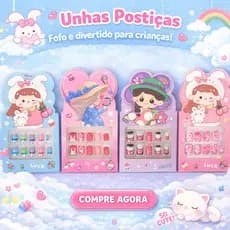 Kit 12 Unhas Infantil Postiças Coloridas para Crianças