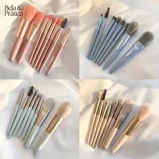Kit com 8 Combo De Mini Pincéis De Maquiagem Completa - Esfumar Blush e Sombra