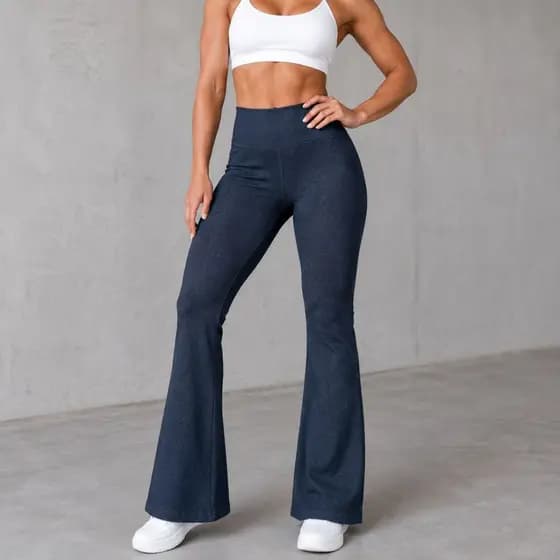 Calça Legging Flare Estampa Jeans Feminina Cintura Alta