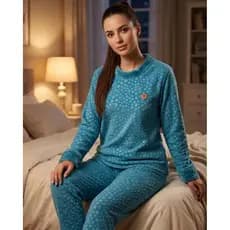 Conjunto Pijama Feminino Longo Fleece Poá Peluciado Inverno
