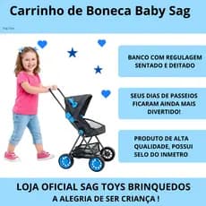 Carrinho de Boneca Baby Sag Luxo Veneza Menino Reborn Alive Azul
