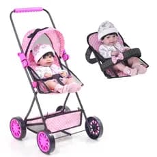 Carrinho de Boneca + Bêbe Conforto e cadeirinha de alimentação Kit Completo Sag Toys