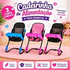 Cadeirinha de Papinha Alimentação para Bonecas Luxo Varias Cores Reborn Sag Toys cadeira papinha.