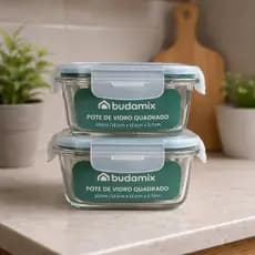 Kit 2 Potes de Vidro 320ml Quadrado Hermético Marmita Vedação 4 Travas