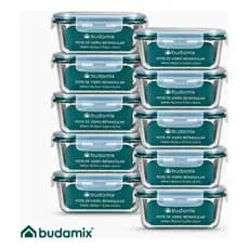 Kit 2 4 6 10 Potes Herméticos Vidro Retangular 640ml Budamix Tampa 4 Travas Marmita Freezer