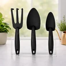 Kit Jardinagem 3 Peças Pazinha Garfo Plástico Preto Ferramentas para Plantas e Jardim