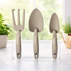 Kit Jardinagem 3 Peças Pazinha Garfo Plástico Cinza Ferramentas para Plantas e Jardim