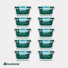 Kit 2 4 6 10 Potes Herméticos Vidro Quadrado 320ml Budamix Tampa 4 Travas Marmita Organizador
