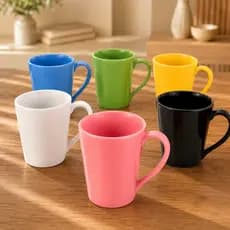 Jogo com 6 Canecas Tulipa 250ml Porcelana Colorida para Mesa e Cozinha