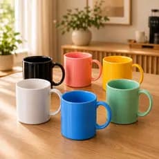 Jogo 6 Canecas Porcelana Reta Lisa 200ml Cores Variadas para Café e Chá