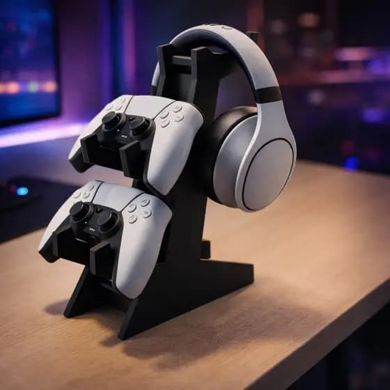 Suporte Gamer MDF 2 Controles e Headset Mesa Organizador PS5 PS4 Xbox Switch