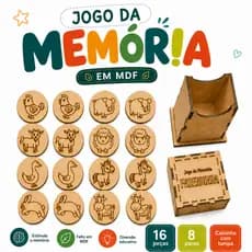 Jogo Da Memória Infantil Fazendinha MDF Educativo 16 Peças Com Caixa Pedagógico Montessori