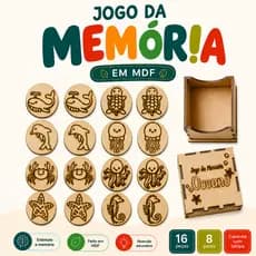 Jogo da Memória Infantil MDF Oceano 16 Peças Com Caixa Brinquedo Educativo Pedagógico Montessori