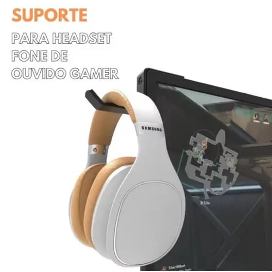 Suporte para Fone Gamer Headset-Headphone na Lateral do Monitor e TV com Fita Dupla Face