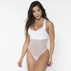 Body Alcinha em Tela Furadinho e Fecho Estilo Maiô Sem Bojo Feminino (LUANA)