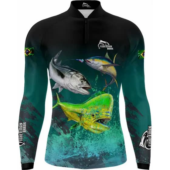 CAMISA CAMISETA BLUSA DE PESCA COM PROTEÇÃO UV50+ DOURADO MAR