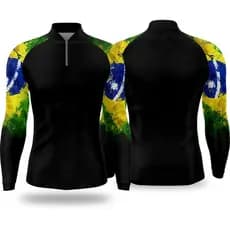 Camiseta Camisa Pesca Proteção Preta Lisa Manga Brasil Uvb50+