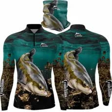 KIT CAMISA CAMISETA BLUSA +BANDANA DE PESCA COM PROTEÇAO UV50+ TAMBAQUI