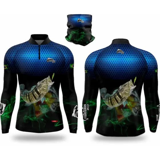 Kit Camiseta Blusa + Bandana De Pesca Tucunaré azul