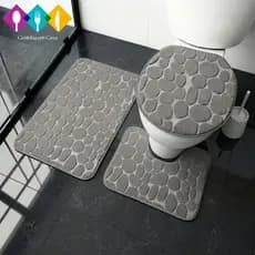 Jogo de Banheiro de Pedras Conjunto Tapetes 3 Peças