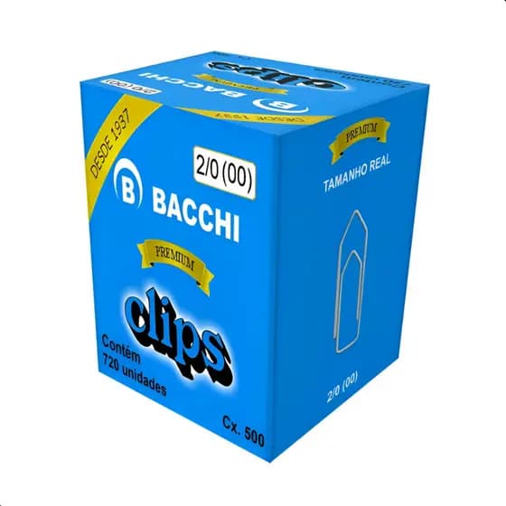 Clips Aço Galvanizado Bacchi N° 2/0 Premium 720 Unidades - Escritório Papelaria