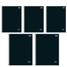 Kit 5 Caderno Universitário Espiral Zip Preto 1 Matéria 80F Escola Faculdade Estudo