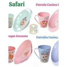 Kit Alimentação Prato + Caneca- Personagens infantil - Patrulha canina-Safari- Menino Menina bebÊ  Pratinho - Plásutil