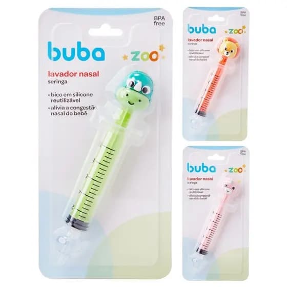 Lavador Nasal Seringa com Ponta Silicone Buba Zoo - ENXOVAL LAVAGEM BEBÊ INFANTIL