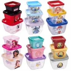 Conjunto 3 Potes Para Lanches Plasútil Stitch/Minnie/Mickey/Homem Aranha/Princesas Disney Plasutil