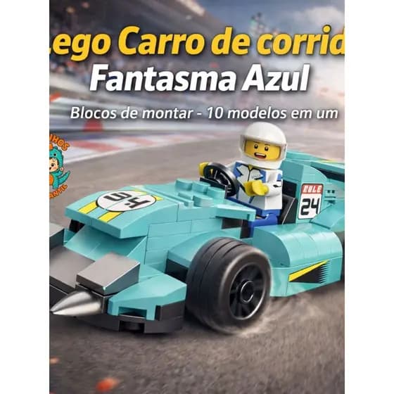 LEGO Carro de Corrida com piloto- Fantasma Azul 10 em 1 +200 Peças Com Mini PILOTO- blocos de montar carro Formula 1 f1