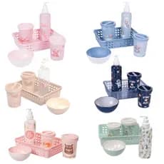 Kit Higiene Bebê 5 peças Plasutil Baby Urso Trama Organizador Infantil Porta Algodão Menino Menina