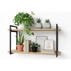 Prateleira Dupla Estilo Industrial 60cmx15cm - Madeira Pinus Real e Ferro Metalon