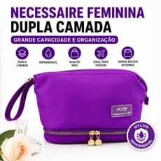 Necessaire Feminina Dupla Camada Grande Capacidade Bolsa Organizadora Impermeável para Maquiagem e Viagem