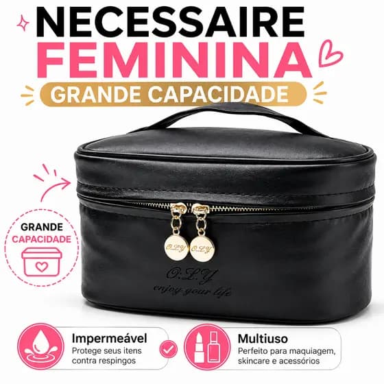Necessaire Feminina Grande Porta Maquiagem Bolsa Organizadora Viagem Impermeável Multiuso