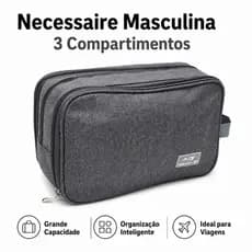 Necessaire Masculina Grande 3 Compartimentos Bolsa Organizadora Viagem Higiene Pessoal Impermeável 30x20x13cm