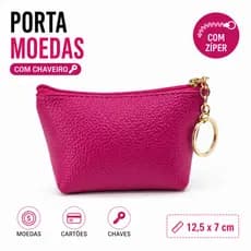 Mini Carteira Feminina Porta Moedas com Chaveiro Couro PU Pequena Bolsa Compacta com Zíper