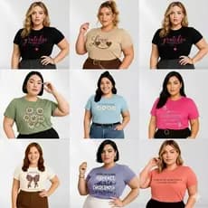 Kit 3 Blusa Plus Size Feminina Manga Curta Gola Redonda Básica Casual Radiosa