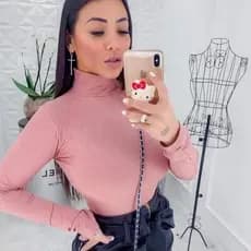 Kit 5 Blusa Cacharrel Feminina Canelada Gola Alta Manga Longa Frio Inverno