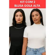 Kit 2 Blusas Gola Alta Canelada Slim Feminina | Canelada Blouse Básica Linda