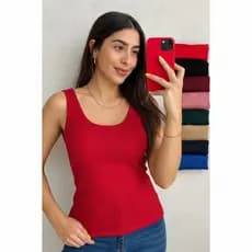 Kit 5 Blusa Feminina Regata Alça Larga Canelada Casual Feminino