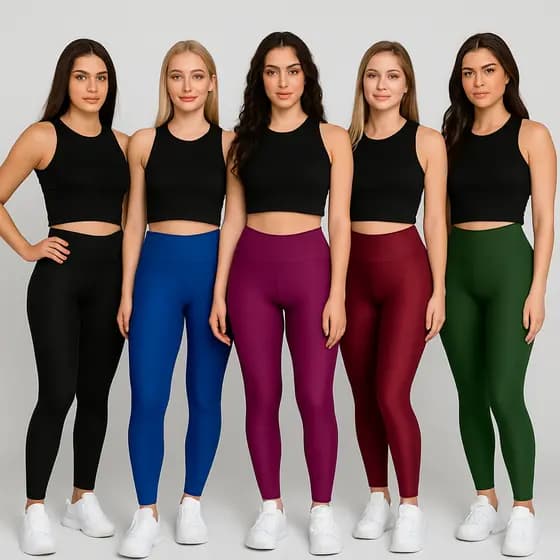 Kit 5 Calça Legging Feminina Cintura Alta Suplex Sem Transparência Moda Fitness Estilo e Conforto