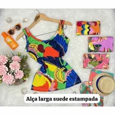 Kit 5 Regata Feminina de Alça Larga Alça Grossa Básica Malha Suede Estampada